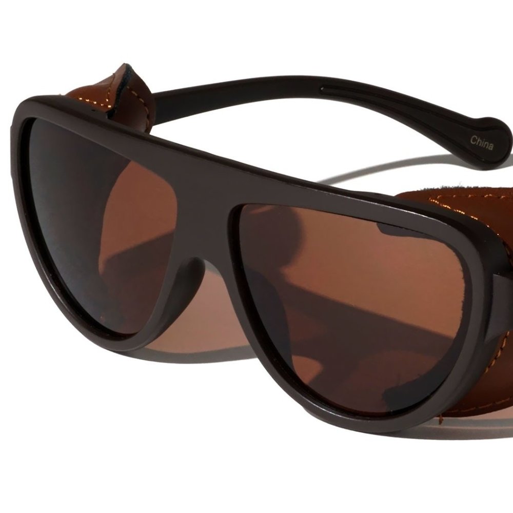 Classic Side Leather Shield Sunglasses - image 1